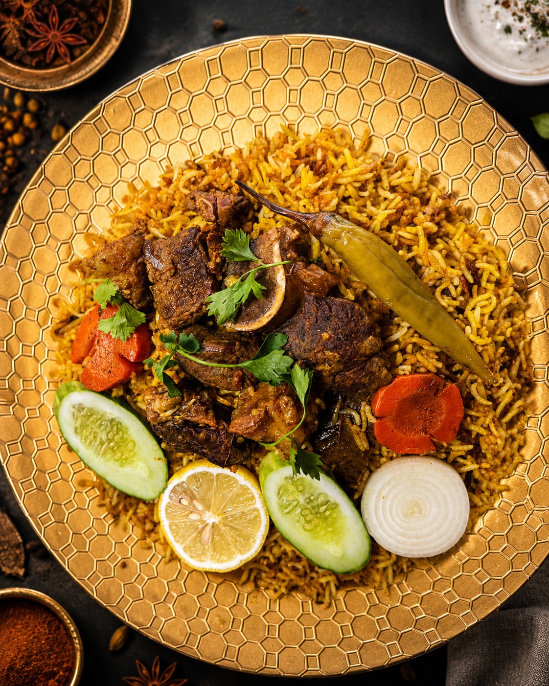 Beef Biryani served hot on a platter