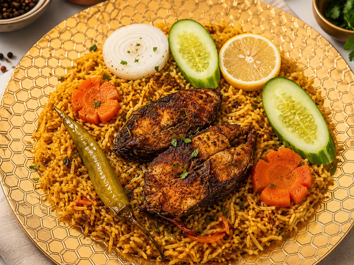 Close-up of biryani platter